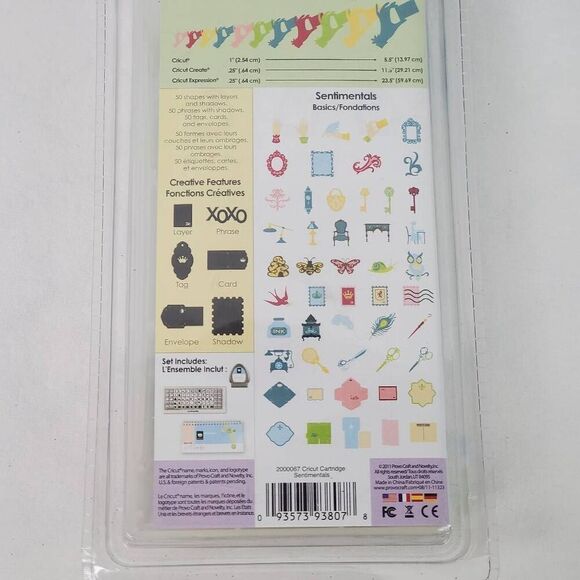 Cricut SENTIMENTALS Cartridge - Shapes Phrases Cards Tags Butterfly Bee Owl -NEW - Picture 3 of 5